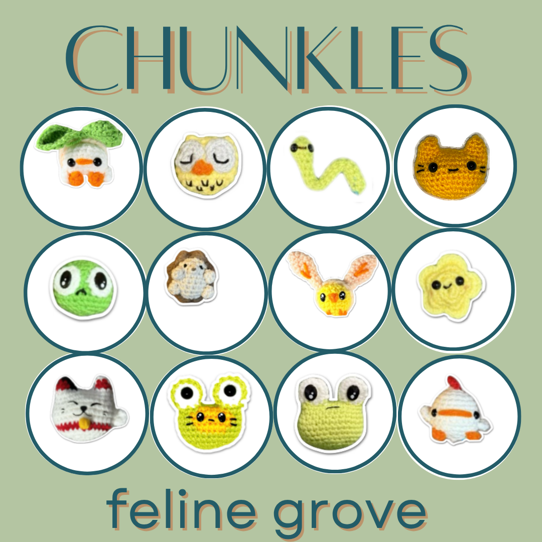 Multiple Chunkles by Feline Grove featuring illustrations of various small animal shaped cat toys.