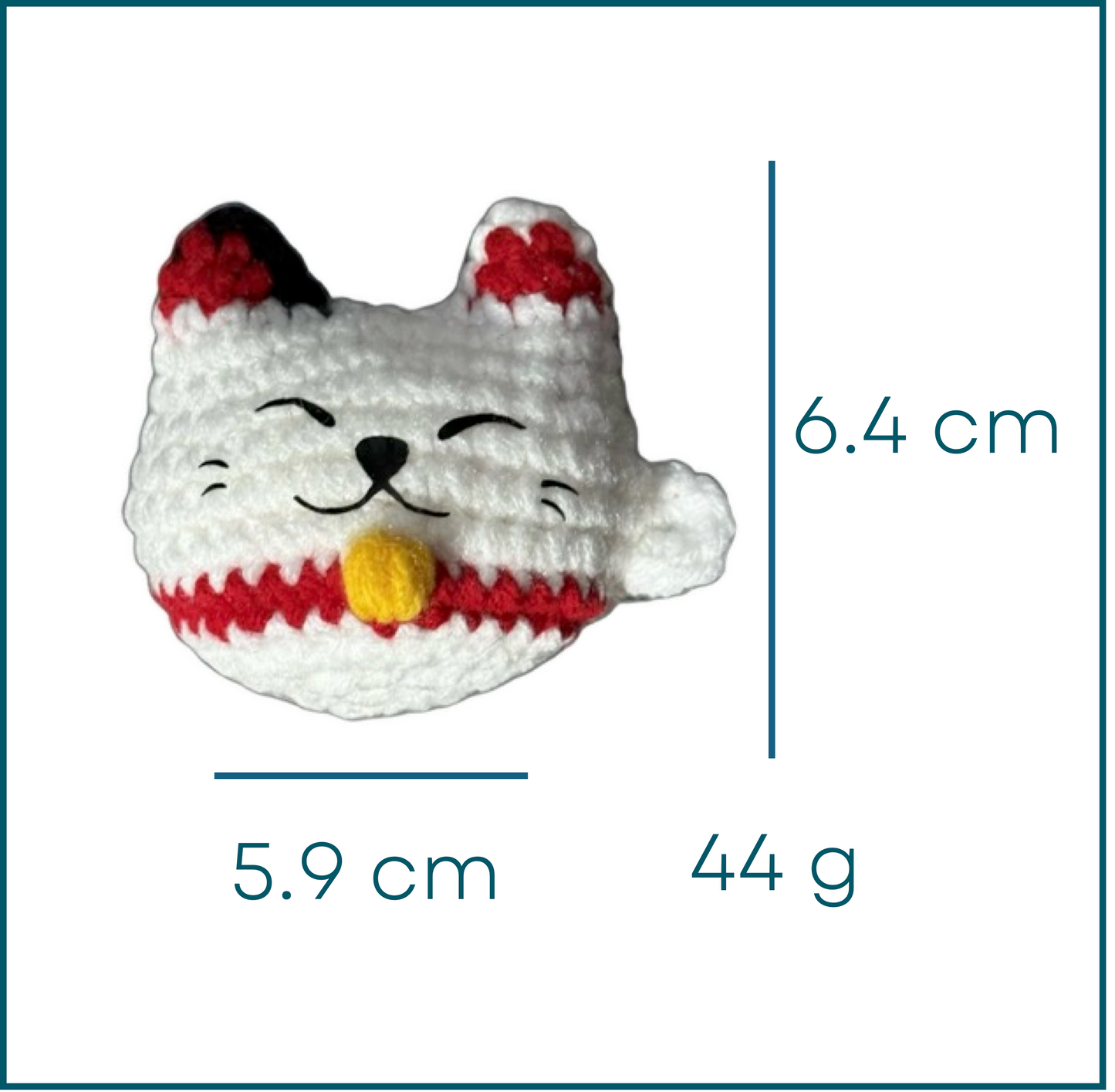 Chunkle Chunk lucky cat-shaped plush cat toy with measurements on a white background