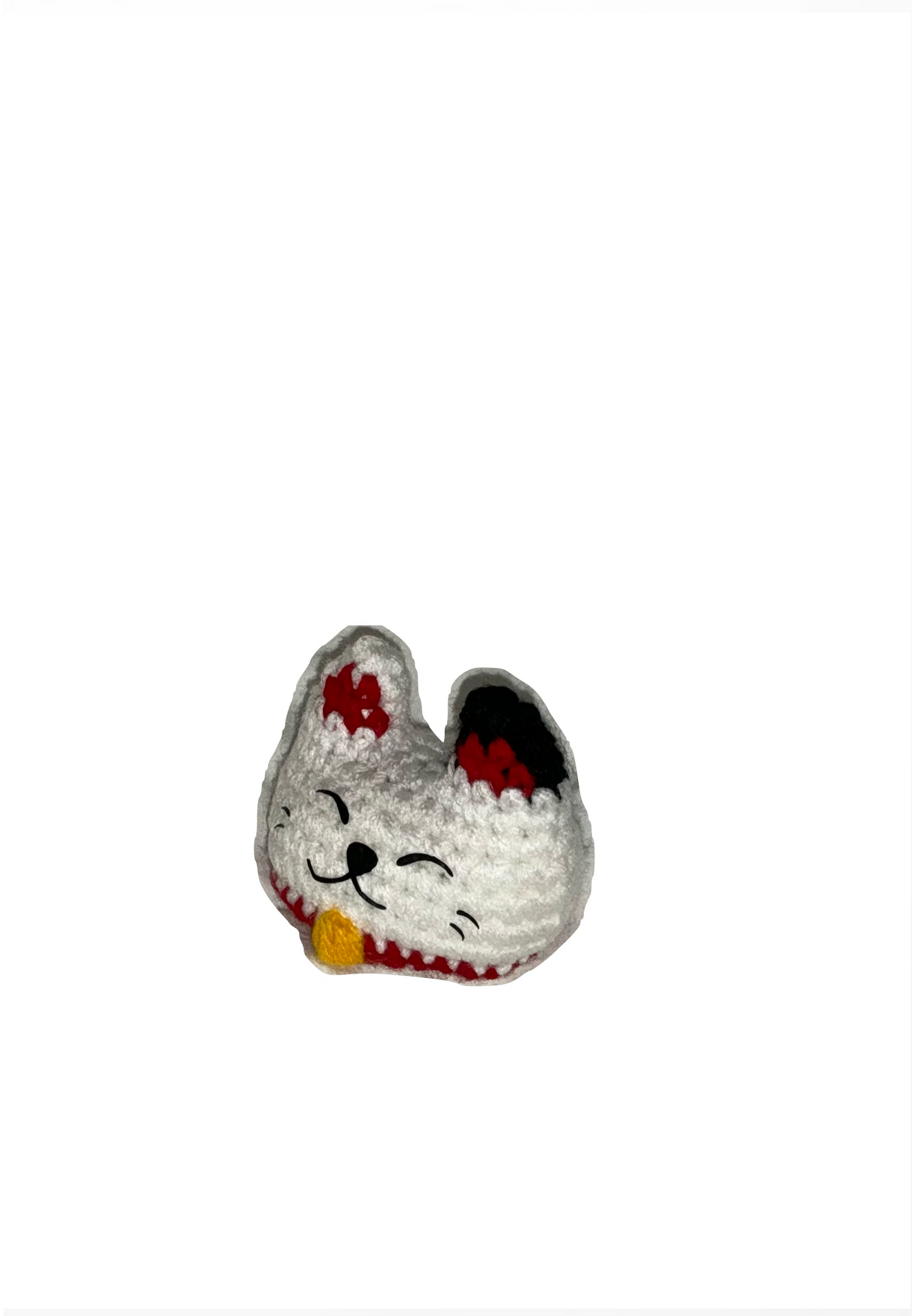 Small plush Chunkle cat toy resembling a Japanese lucky cat on a white background