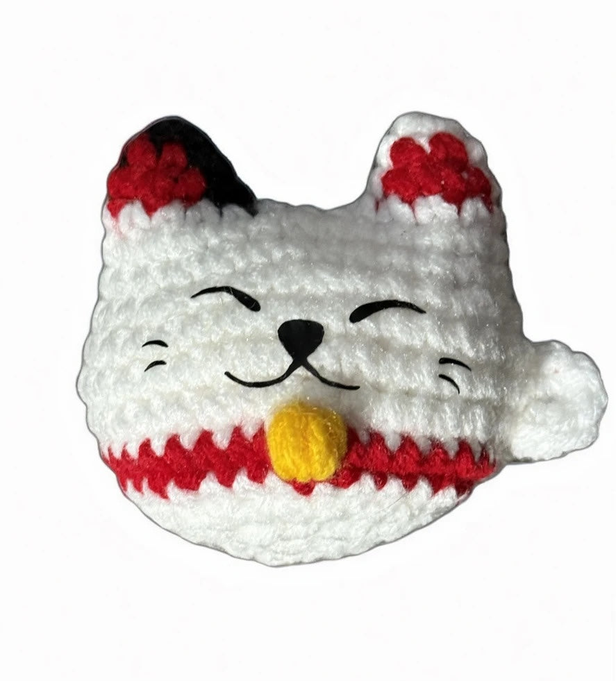 Japanese lucky cat-shaped Chunkle Chunk plush cat toy on a white background