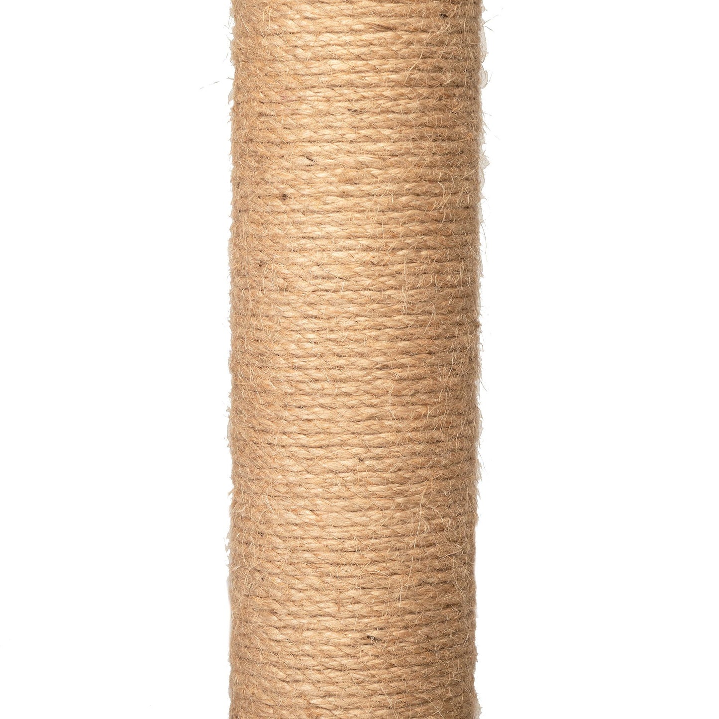 Close-up of the Feline Hollow Vertical Nesting Tree's central pole wrapped in tightly woven natural sisal rope, designed for satisfying daily clawing and blending seamlessly with wood interiors.