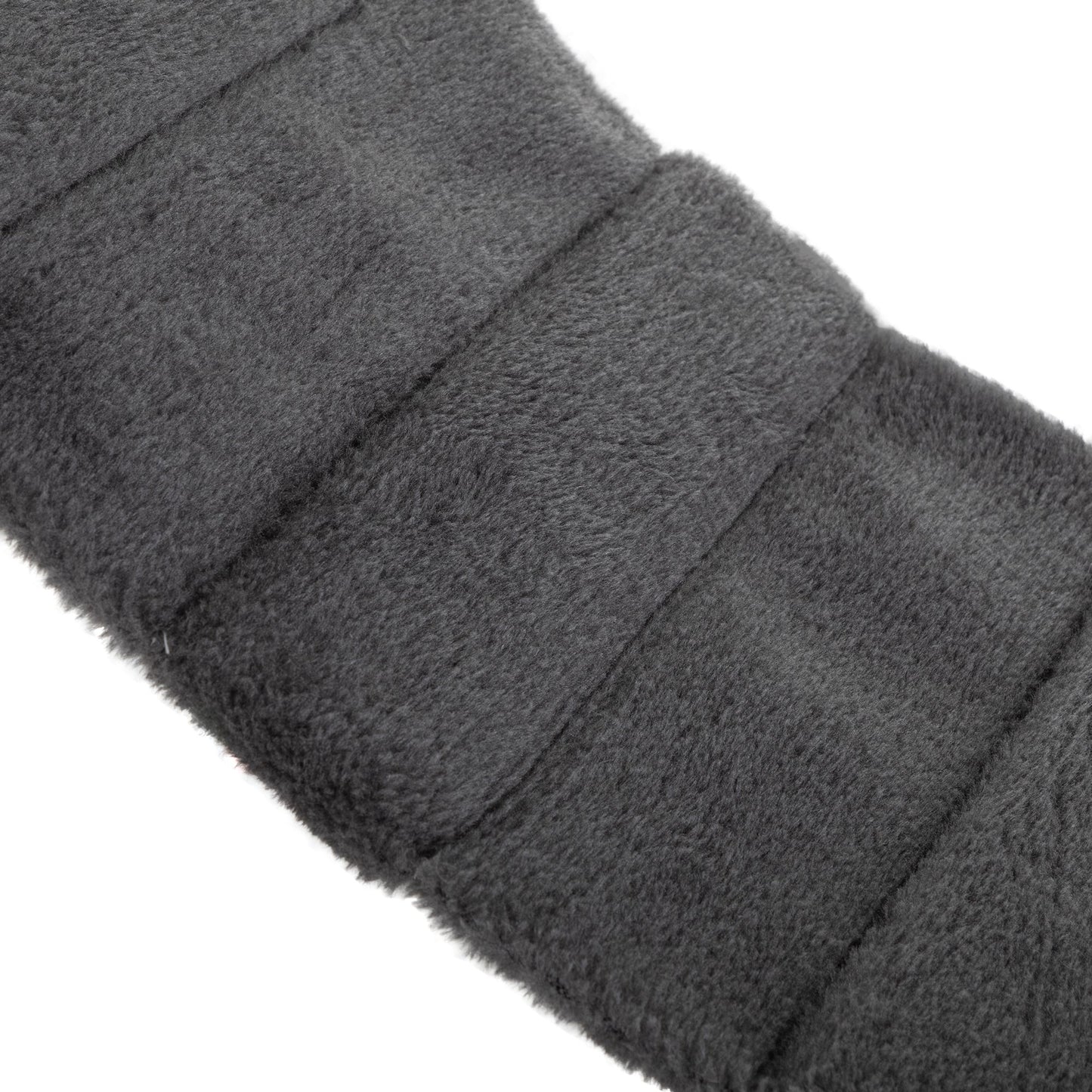 Detail of the plush charcoal-grey cat bridge, highlighting the softly padded, segmented design that offers both flexibility and gentle support for graceful feline movement.