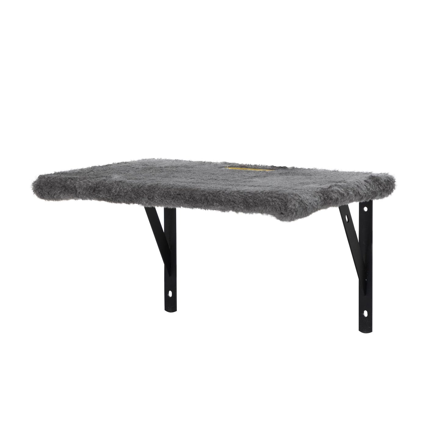 A single grey cat perch from The Grove Set, featuring a plush upholstered surface and sturdy black metal wall brackets—perfect for sunlit lounging or mid-climb pauses.