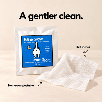 this is an image of an opened cat butt wipe with the package showing the size of the unfolded wipe as 4x4