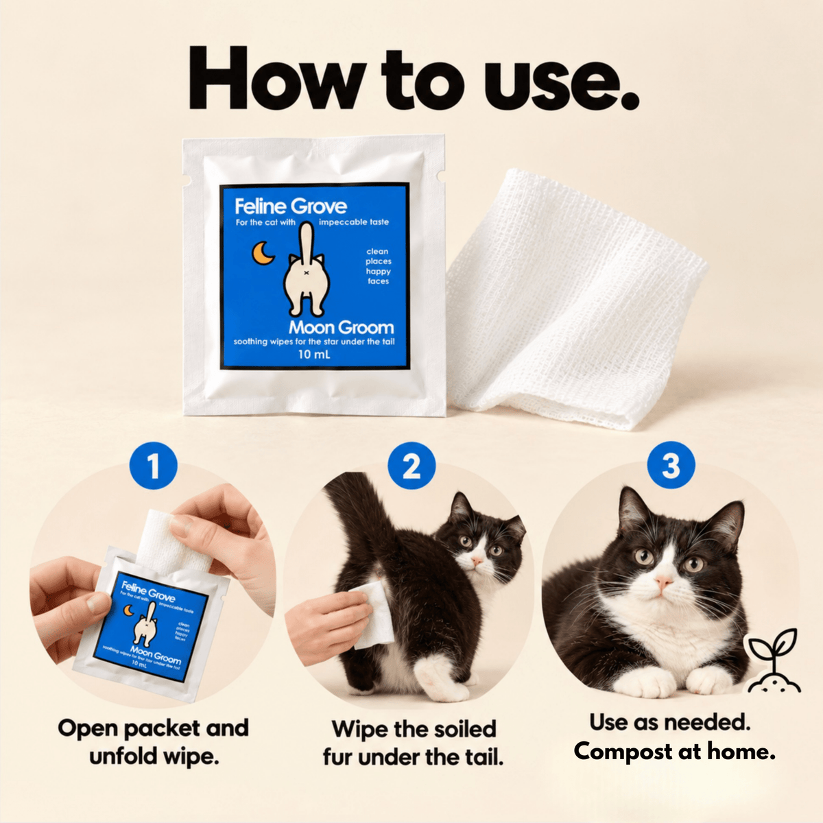how to image showing how to clean your cats butt with moon groom