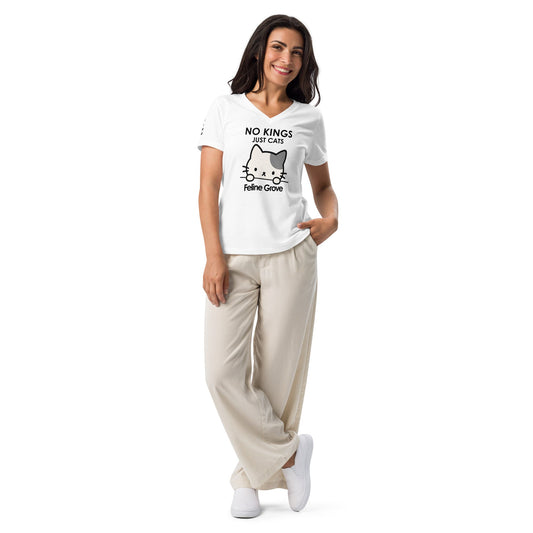 T-SHIRT-No Kings, Just Cats - women’s relaxed v-neck t-shirt - Feline Grove